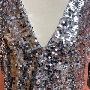 Silver sequin bodycon dress.